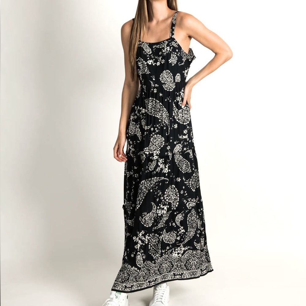 NWT Patrons Of Peace Navy Blue Del Mar Maxi Dress Sz XL Open Back Bandana Print